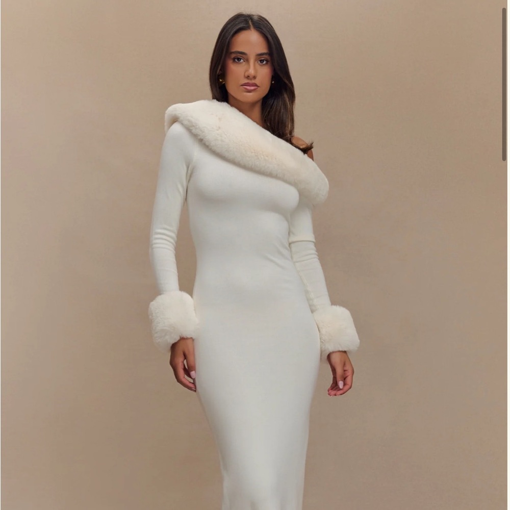 Meshki | Dresses | Meshki Karleigh Dress Faux Fur Knit Maxi Ivory Size  Large | Poshmark